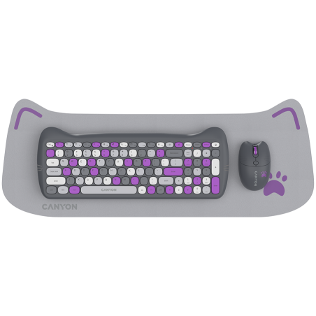 CANYON HSET-W6 EN Keyboard+Mouse Kitty Edition AAA+АА Wireless Violet|CNS-HSETW6VT