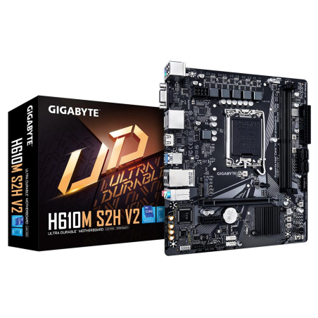 Mainboard|GIGABYTE|Intel H610|LGA1700|Micro-ATX|Memory DDR5|Memory slots 2|1xPCI-Express 3.0 1x|1xPCI-Express 4.0 16x|1xM.2|1x15pin D-sub|1xHDMI|2xDisplayPort|4xUSB 2.0|2xUSB 3.2|1xPS/2|1xRJ45|3xAudio port|H610MS2HV21.0|H610MS2HV21.0