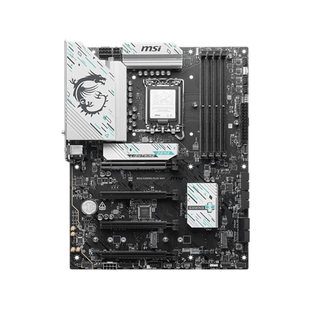 MSI B860 GAMING PLUS WIFI | Processor family Intel | Processor socket LGA1851 | DDR5 | Supported hard disk drive interfaces SATA, M.2 | Number of SATA connectors 4|B860 GAMING PLUS WIFI