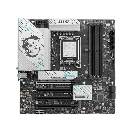 MSI B860M GAMING PLUS WIFI | Processor family Intel | Processor socket LGA1851 | DDR5 | Supported hard disk drive interfaces SATA, M.2 | Number of SATA connectors 4|B860M GAMING PLUS WIFI