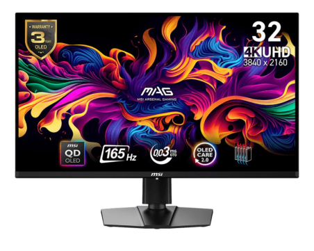 Monitor|MSI|31.5"|Gaming|Panel QD-OLED|3840x2160|16:9|165Hz|0.03 ms|Swivel|Pivot|Height adjustable|Tilt|Colour Black|MAG321UPQD-OLED|MAG 321UP QD-OLED