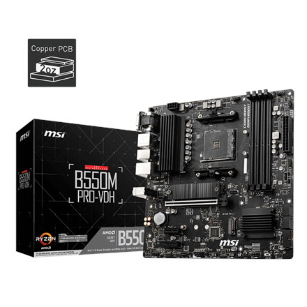 MSI | B550M PRO-VDH | Processor family AMD | Processor socket AM4 | DDR4 | Memory slots 4 | Number of SATA connectors 4 | Chipset AMD B | Micro ATX|B550M PRO-VDH