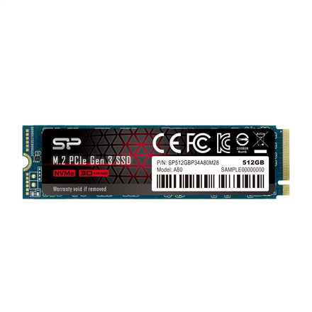 Silicon Power | SSD | P34A80 | 512 GB | Solid-state drive interface PCIe Gen3x4 | Read speed 3400 MB/s | Write speed 3000 MB/s|SP512GBP34A80M28