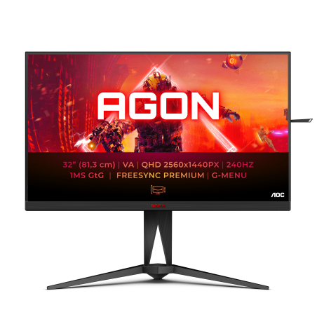 AOC AG325QZN/EU | 32 " | VA | QHD | 16:9 | 240 Hz | 1 ms | 2560 x 1440 pixels | 400 cd/m² | HDMI ports quantity 2 | Black|AG325QZN/EU