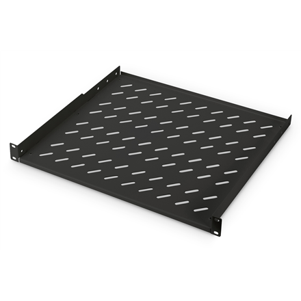 Digitus | 1U Fixed Shelf for Racks | DN-19 TRAY-1-400-SW | Black | The shelves for fixed mounting can be installed easy on the two front 483 mm (19“) profile rails of your 483 mm (19“) network- or server cabinet. Due to their stable, perforated steel |DN-19 TRAY-1-400-SW