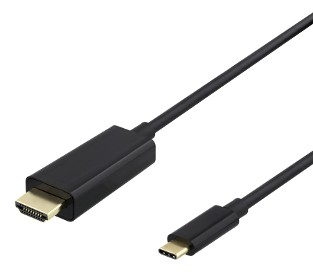 USB-C - HDMI kabelis DELTACO 4K UHD, paauksuotos jungtys, 2m, juodas / USBC-HDMI1020-K / 00140021|R00140021