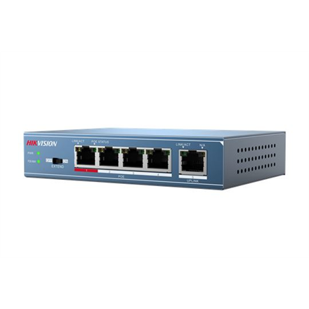 Hikvision | Switch | DS-3E0105P-E | Unmanaged | Desktop | 10/100 Mbps (RJ-45) ports quantity 4 | Gigabit Ethernet (copper) ports quantity 1 | Power over Ethernet (PoE) ports quantity 4 | Power supply type  51V DC, 1.25A|SWITCHDS3E0105PE