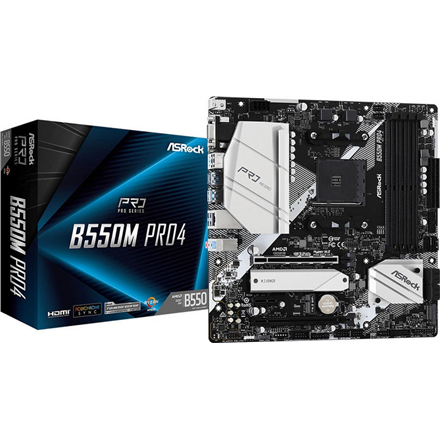 ASRock | B550M Pro4 | Processor family AMD | Processor socket AM4 | DDR4 DIMM | Memory slots 4 | Supported hard disk drive interfaces SATA3, M.2 | Number of SATA connectors 6 | Chipset AMD B550 | Micro ATX|B550M PRO4