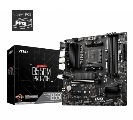 Mainboard|MSI|AMD B550|SAM4|MicroATX|Memory DDR4|Memory slots 4|2xPCI-Express 3.0 1x|1xPCI-Express 4.0 16x|2xM.2|1x15pin D-sub|1xHDMI|1xDisplayPort|2xAudio-In|1xAudio-Out|2xUSB 2.0|4xUSB 3.2|1xPS/2|1xRJ45|B550MPRO-VDH|B550MPRO-VDH