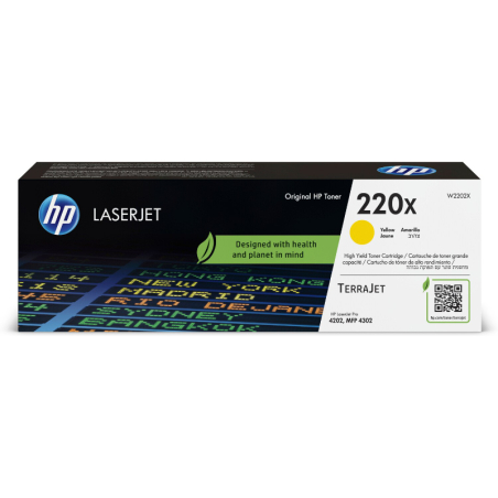 HP 220X High Capacity Yellow Toner Cartridge, 5500 pages, for HP Color LaserJet Pro 4301, 4302, 4303|W2202X