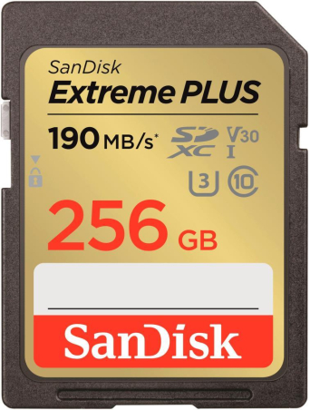 SanDisk Extreme PLUS 256GB SDXC Memory Card + 2 years RescuePRO Deluxe up to 190MB/s & 130MB/s Read/Write speeds, UHS-I, Class 10, U3, V30|SDSDXWV-256G-GNCIN