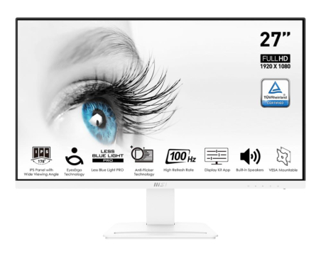 LCD Monitor|MSI|PRO MP273AW|27"|Business|Panel IPS|1920x1080|16:9|100Hz|Matte|4 ms|Speakers|Tilt|Colour White|PROMP273AW|PRO MP273AW