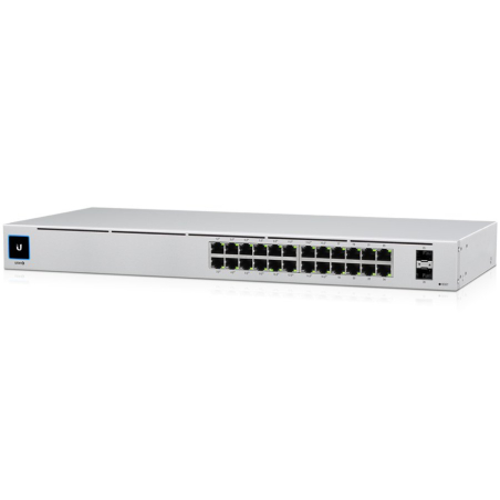 UBIQUITI Standard 24 PoE; (16) GbE PoE+, (8) GbE ports; (2) 1G SFP ports; 95W total PoE availability; Fanless, silent cooling.|USW-24-POE-EU