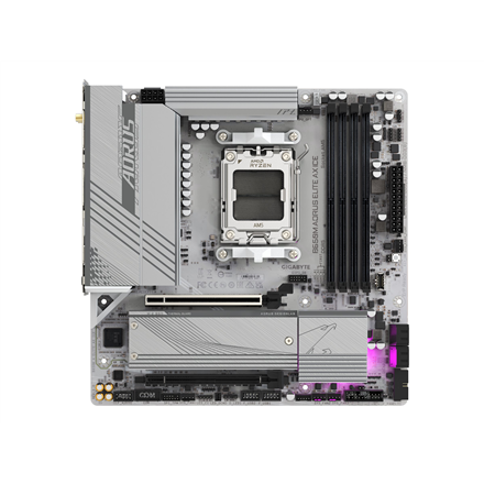 Gigabyte | B650M A ELITE AX ICE | Processor family AMD | Processor socket AM5 | DDR5 | Supported hard disk drive interfaces SATA, M.2 | Number of SATA connectors 4|B650M A ELITE AX ICE