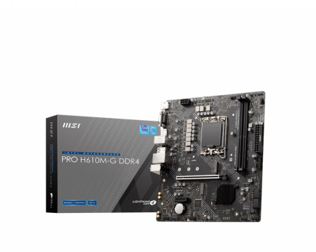Mainboard|MSI|Intel H610|LGA1700|MicroATX|Memory DDR4|Memory slots 2|1xPCI-Express 3.0 1x|1xPCI-Express 4.0 16x|1xM.2|1x15pin D-sub|1xHDMI|1xDisplayPort|2xAudio-In|1xAudio-Out|4xUSB 2.0|2xUSB 3.2|1xPS/2|1xRJ45|PROH610M-GDDR4|PROH610M-GDDR4