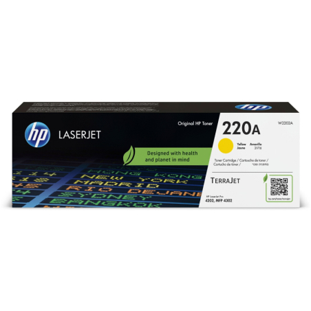 HP 220A Yellow Laser Toner Cartridge - BOX DAMAGE - 1800 pages, for HP LaserJet Pro 4302fdn|W2202A?/PACKAGE