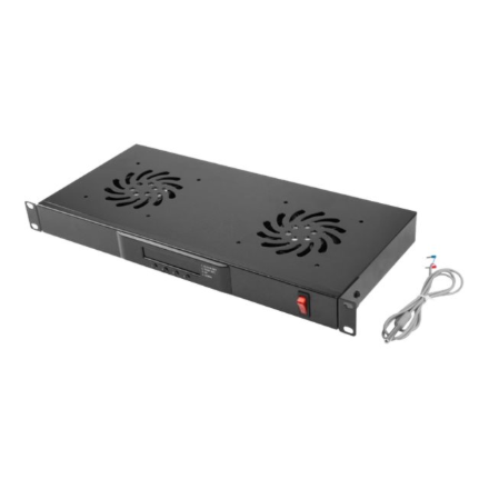 Ventilation panel horizontal 1U LCD with thermostat for cabinets, 19 inches, 2 fans, 230V, black|AK-1502-B