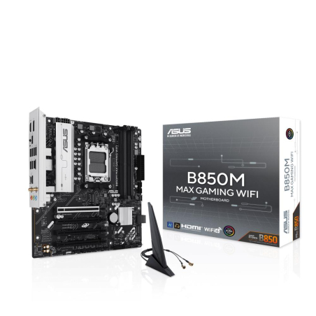 Mainboard|ASUS|AMD B850|SAM5|Micro-ATX|Memory DDR5|Memory slots 4|3xPCI-Express 4.0 16x|1xPCI-Express 5.0 16x|3xM.2|1xHDMI|1xDisplayPort|5xUSB 2.0|2xUSB 3.2|2xUSB-C|1xRJ45|3xAudio port|B850MMAXGAMINGWIFI|B850M MAX GAMING WIFI