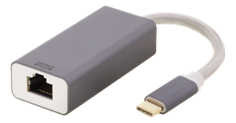 USB-C tinklo adapteris, Gigabit, 1xRJ45, 1xUSB-C, aliuminis,  pilkas DELTACO / USBC-GIGA4|USBC-GIGA4