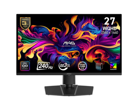 Monitor|MSI|MAG 271QP QD-OLED X24|26.5"|Gaming|Swivel|Pivot|Height adjustable|Tilt|Matte|Panel QD-OLED|2560x1440|16:9|240 ??|0.03 ms|Colour Black|MAG271QPQDOLEDX24|MAG 271QP QD OLED X24