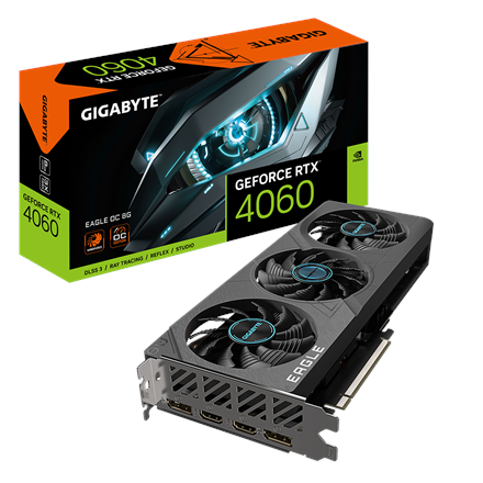 Gigabyte GV-N4060EAGLE OC-8GD 1.0 NVIDIA, 8 GB, GeForce RTX 4060, GDDR6, 	 PCI-E 4.0, HDMI ports quantity 2, Memory clock speed 17000 MHz