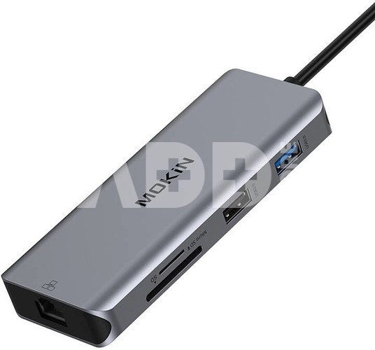 MOKiN 9in1 Laptop Docking Station USB C to 2x USB 3.0 + USB 2.0 + 2x HDMI + SD/TF + RJ45 + PD (silver)