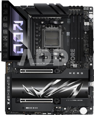 Asus ROG CROSSHAIR X870E HERO | Processor family AMD | Processor socket AM5 | DDR5 | Supported hard disk drive interfaces SATA, M.2 | Number of SATA connectors 4