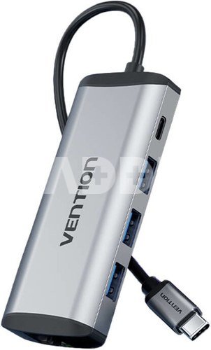 USB-C to USB-C Docking Station, 3x USB3.0, PD 0.15m Vention THAHB, gray