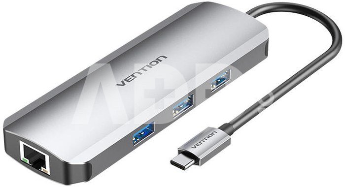 USB-C Docking Station to HDMI, 3x USB3.0, RJ45, SD, TF, PD 0.15m Vention TOKHB (gray)