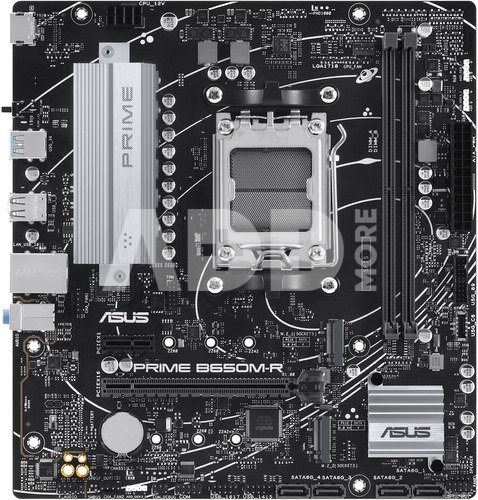 ASUS PRIME B650M-R | Processor family AMD B650 | Processor socket 1 x Socket AM5 | 2 DIMM slots - DDR5, ECC, unbuffered | Supported hard disk drive interfaces SATA-600 (RAID), 2 x M.2 | Number of SATA connectors 4