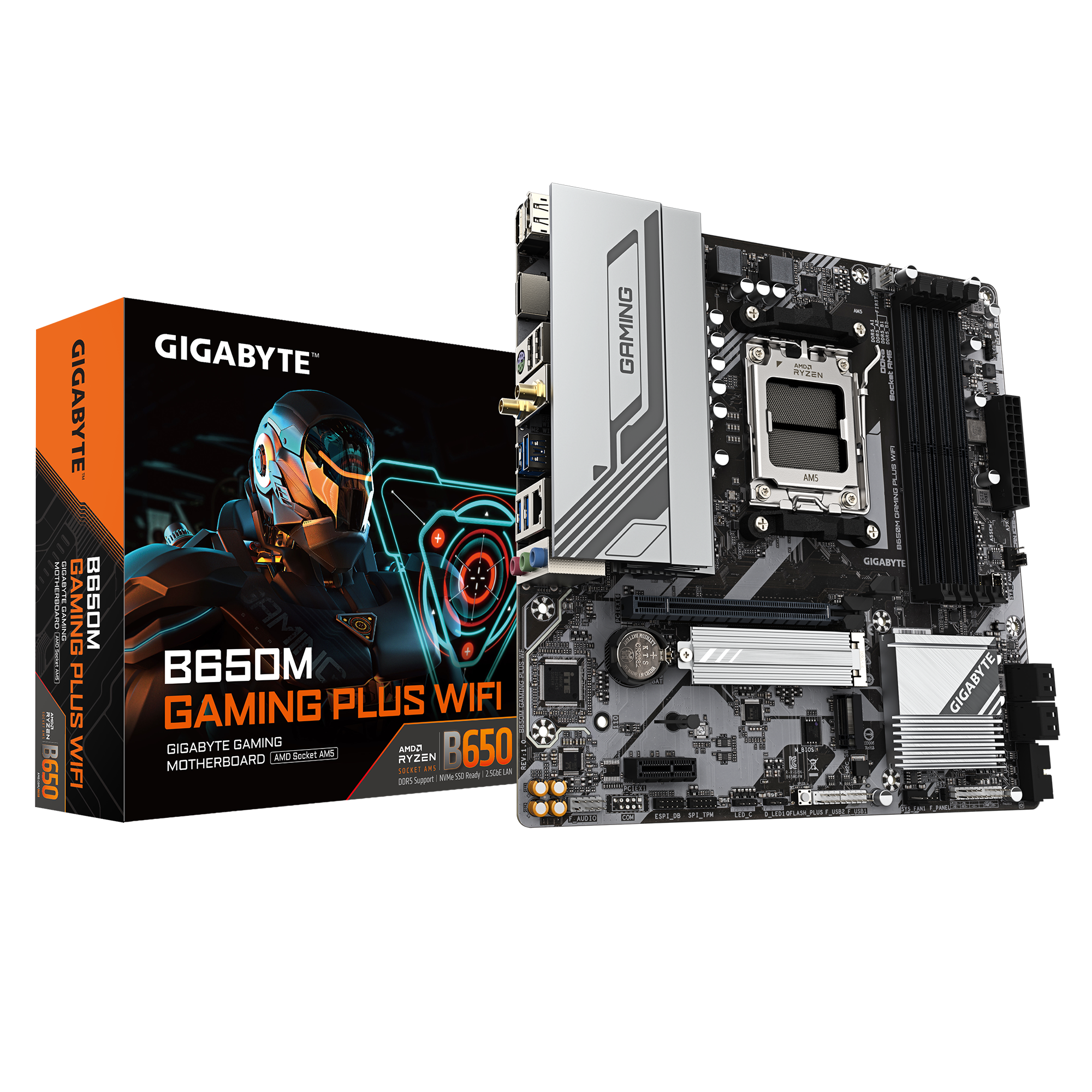 Gigabyte B650M GAMING PLUS WF | Processor family AMD | Processor socket AM5 | DDR5 | Supported hard disk drive interfaces M.2, SATA | Number of SATA connectors 4