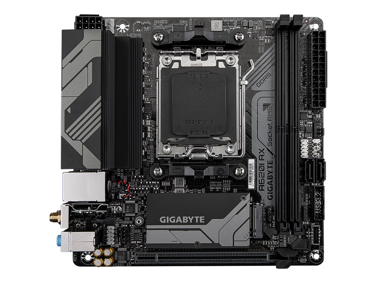 Gigabyte | A620I AX 1.0 | Processor family AMD | Processor socket AM5 | DDR5 DIMM | Supported hard disk drive interfaces SATA, M.2 | Number of SATA connectors 2