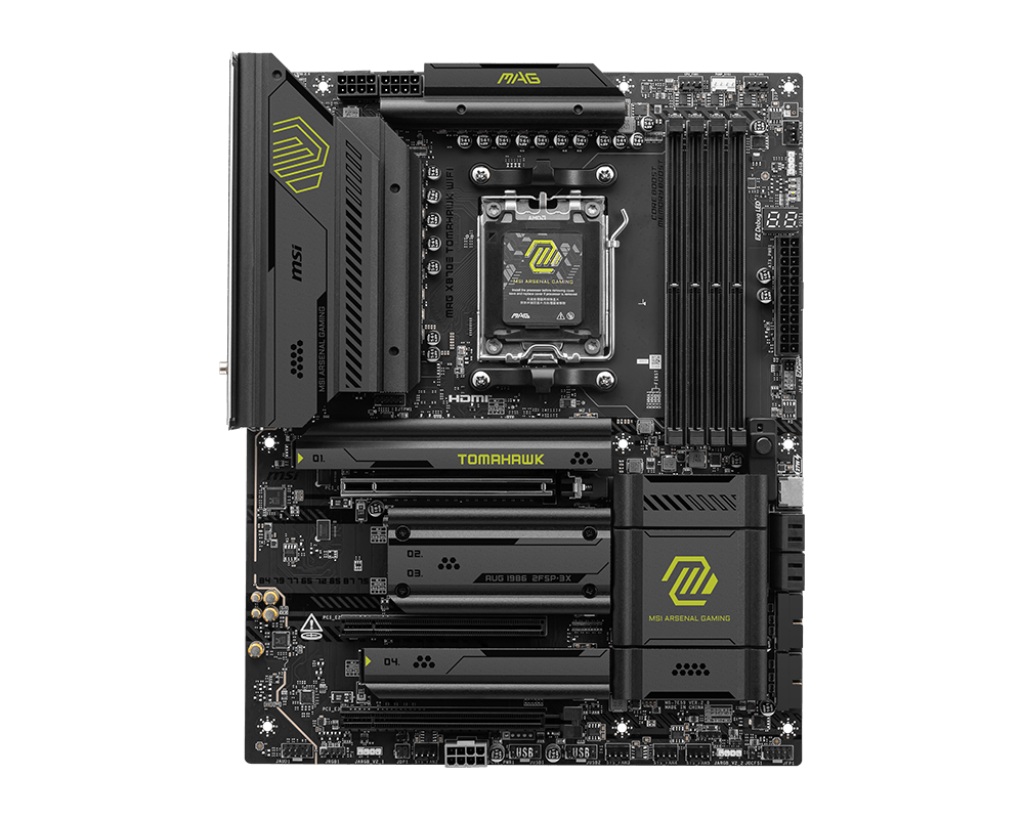 MSI MAG X870E TOMAHAWK WIFI | Processor family AMD | Processor socket AM5 | DDR5 | Supported hard disk drive interfaces SATA, M.2 | Number of SATA connectors 4