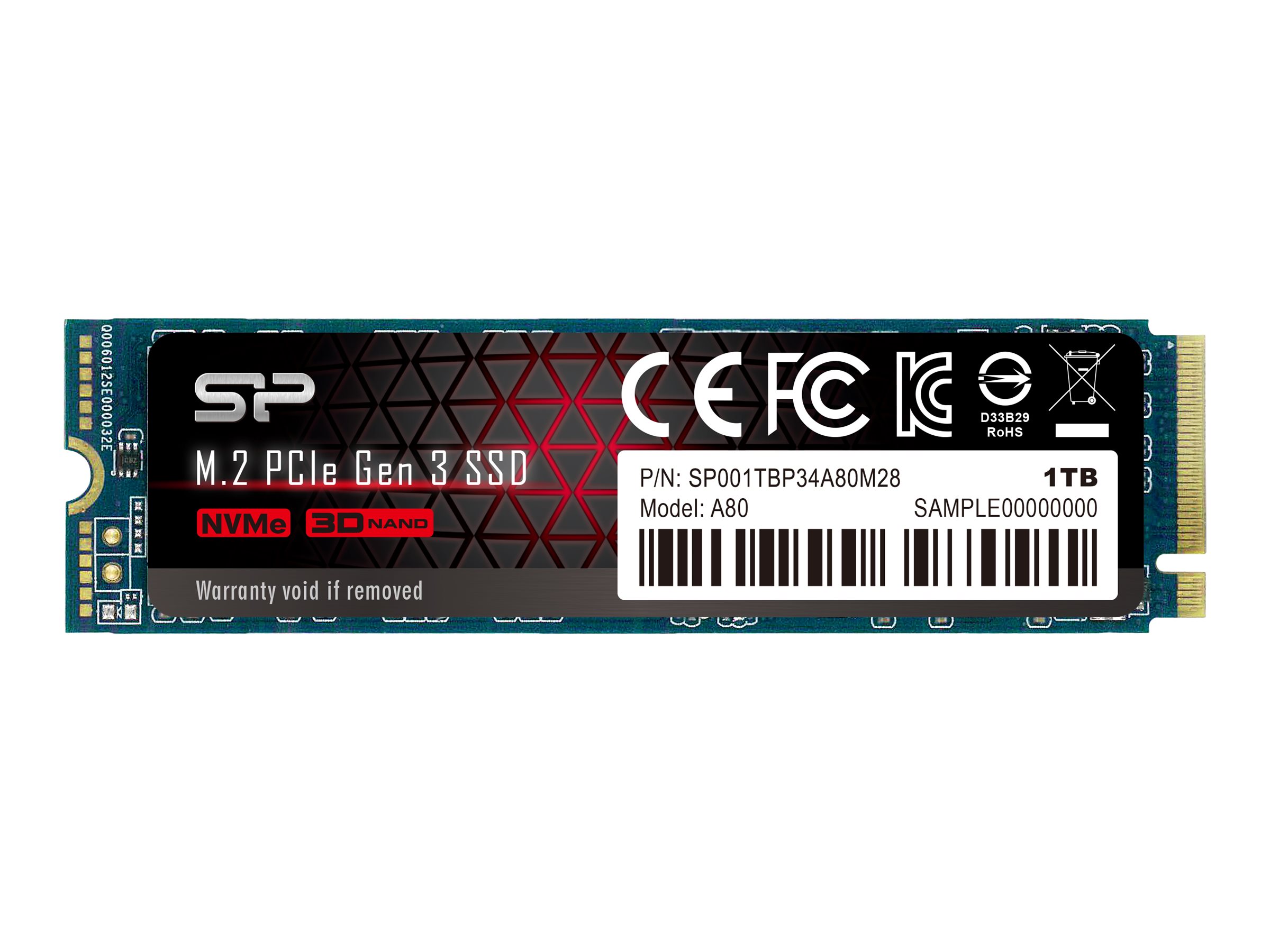 Silicon Power SSD | P34A80 | 1000 GB | Solid-state drive interface PCIe Gen3x4 | Read speed 3400 MB/s | Write speed 3000 MB/s