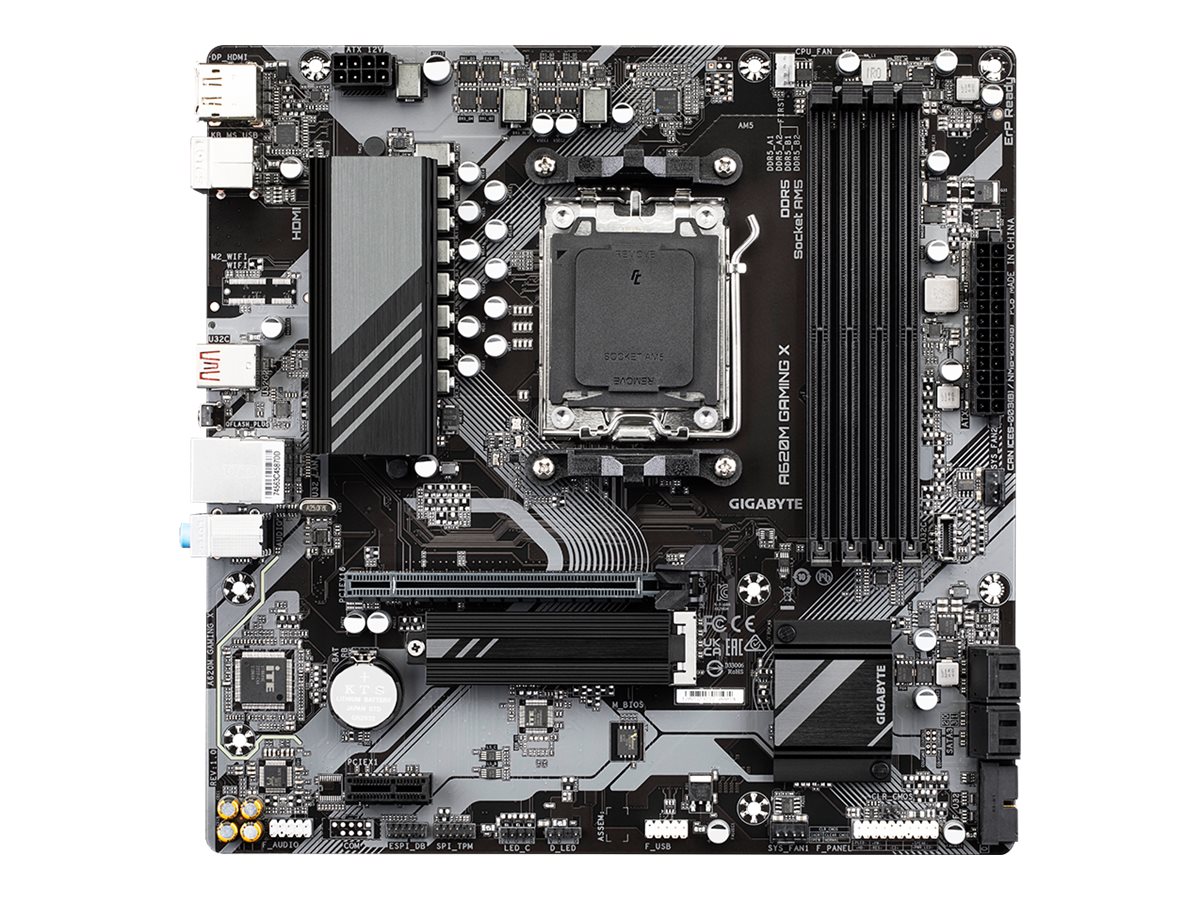 Gigabyte | A620M GAMING XG10 | Processor family AMD | Processor socket AM5 | DDR5 DIMM | Memory slots 4 | Supported hard disk drive interfaces 	SATA, M.2 | Number of SATA connectors 4 | Chipset AMD A620 | Micro ATX