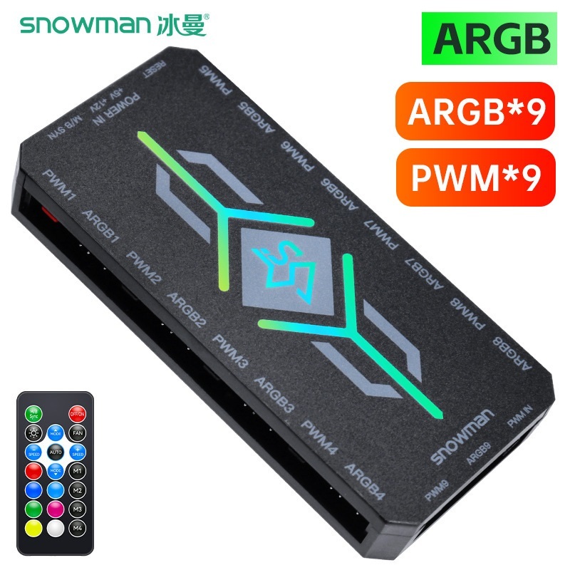 SNOWMAN 5V ARGB PWM Fan Hub Controller with Glowing Sync Lights and Remote Control