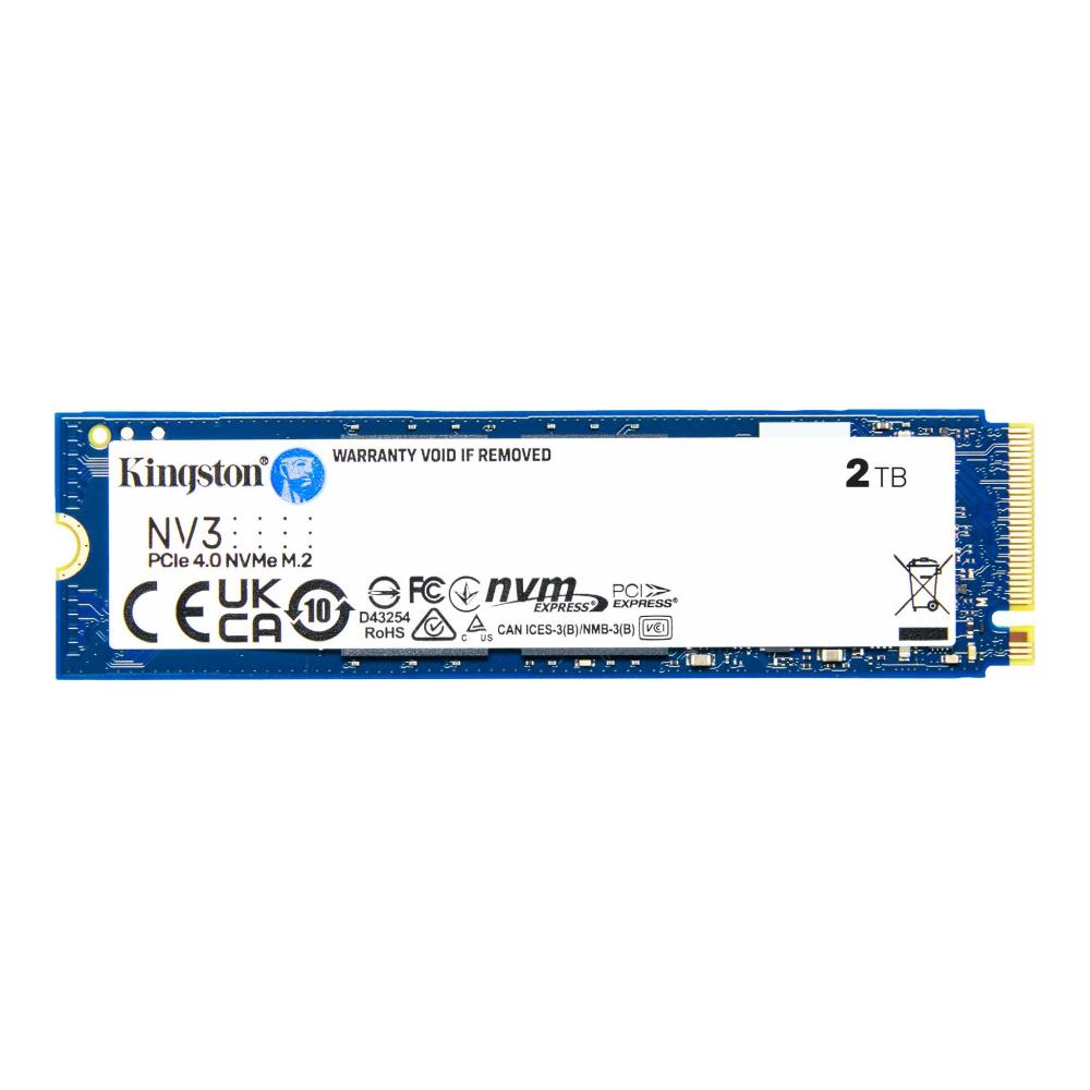 Kingston SSD | NV3 | 2000 GB | SSD form factor M.2 2280 | Solid-state drive interface PCIe NVMe Gen 4.0 (x4) | Read speed 6000 MB/s | Write speed 5000 MB/s