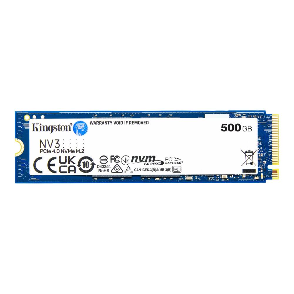 Kingston SSD | NV3 | 500 GB | SSD form factor M.2 2280 | Solid-state drive interface PCIe NVMe Gen 4.0 (x4) | Read speed 5000 MB/s | Write speed 3000 MB/s