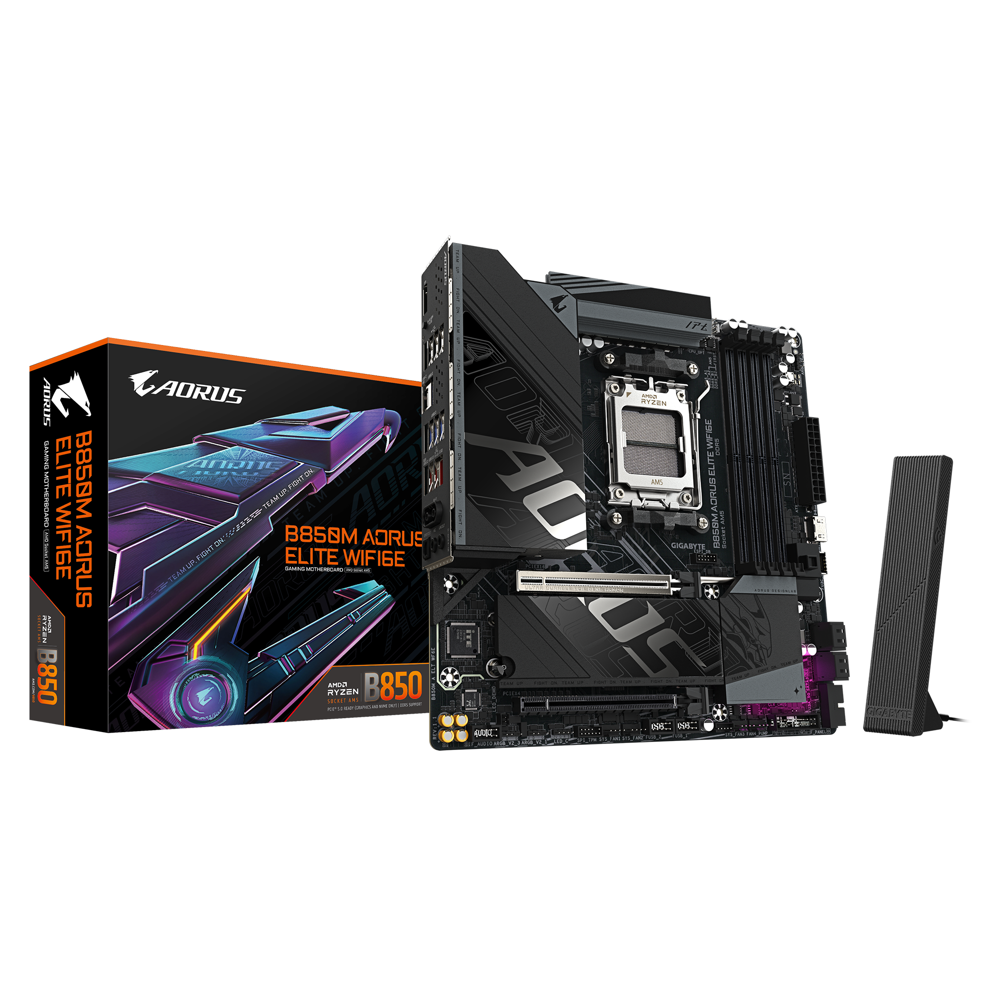 Gigabyte B850M A ELT WF6E | Processor family AMD | Processor socket AM5 | DDR5 | Supported hard disk drive interfaces SATA, M.2 | Number of SATA connectors 4