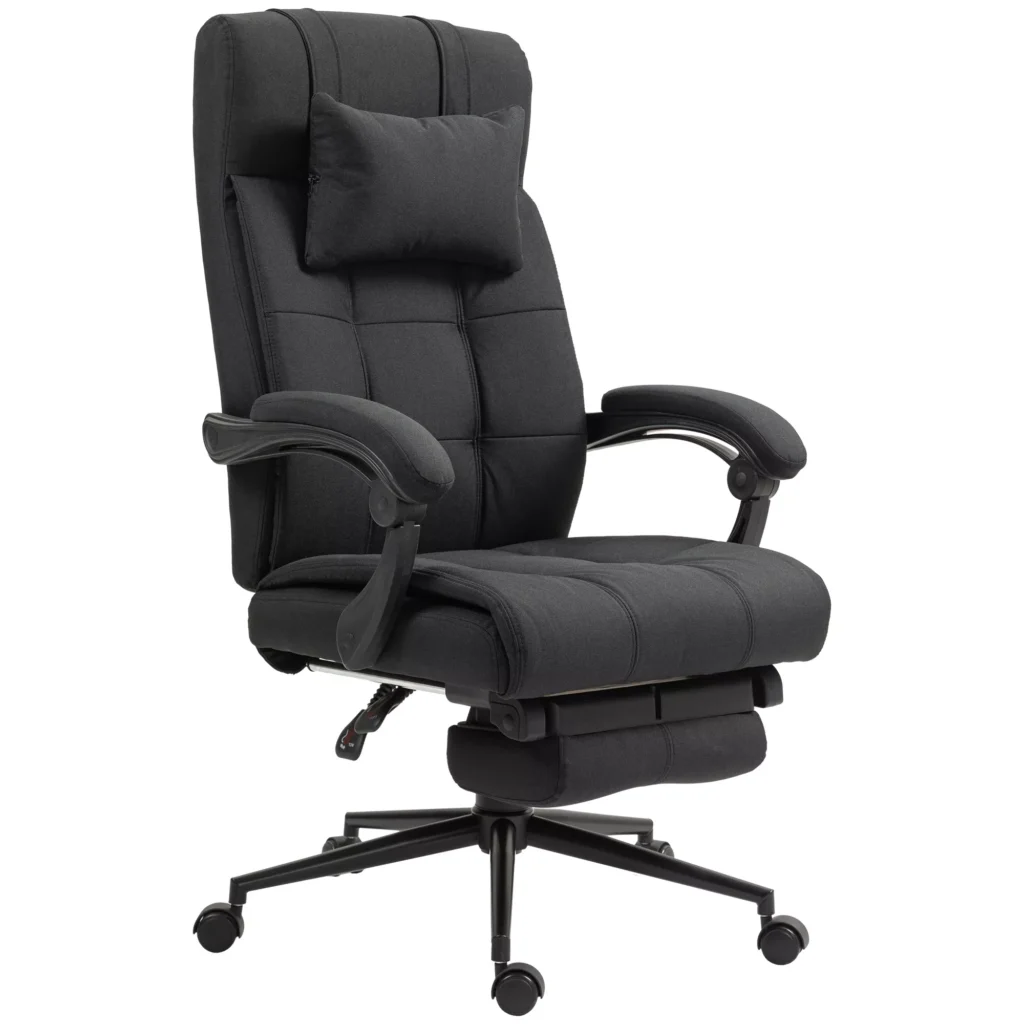 Vinsetto biuro kėdė ergonomiška rašomojo stalo kėdė su atlošimo funkcija, galvos atrama, porankiais, reguliuojamo aukščio pasukama kėdė su pakoju, lino imitacija, juoda