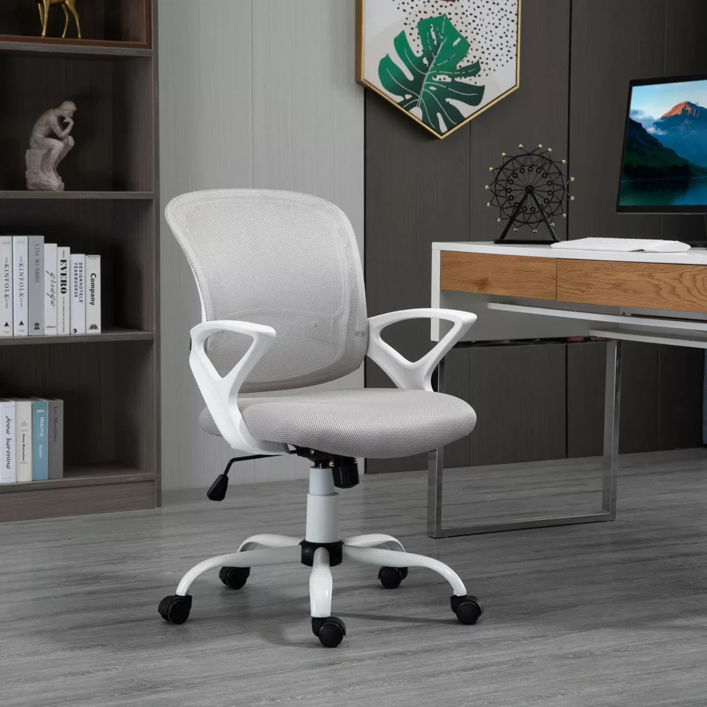 Vinsetto biuro kėdė, ergonomiška tinklinė rašomojo stalo kėdė, reguliuojamo aukščio pasukama kėdė su linine išvaizda, kompiuterio kėdė biurui, pilka