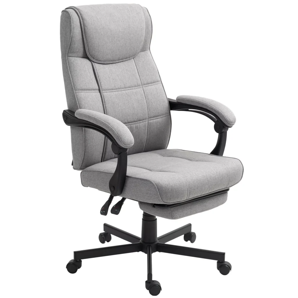 HOMCOM Ergonominė biuro/vadovo kėdė su masažo funkcija, atlenkimu ir kojų atrama, reguliuojamo aukščio, pasukama 360°, lino išvaizdos, pilka