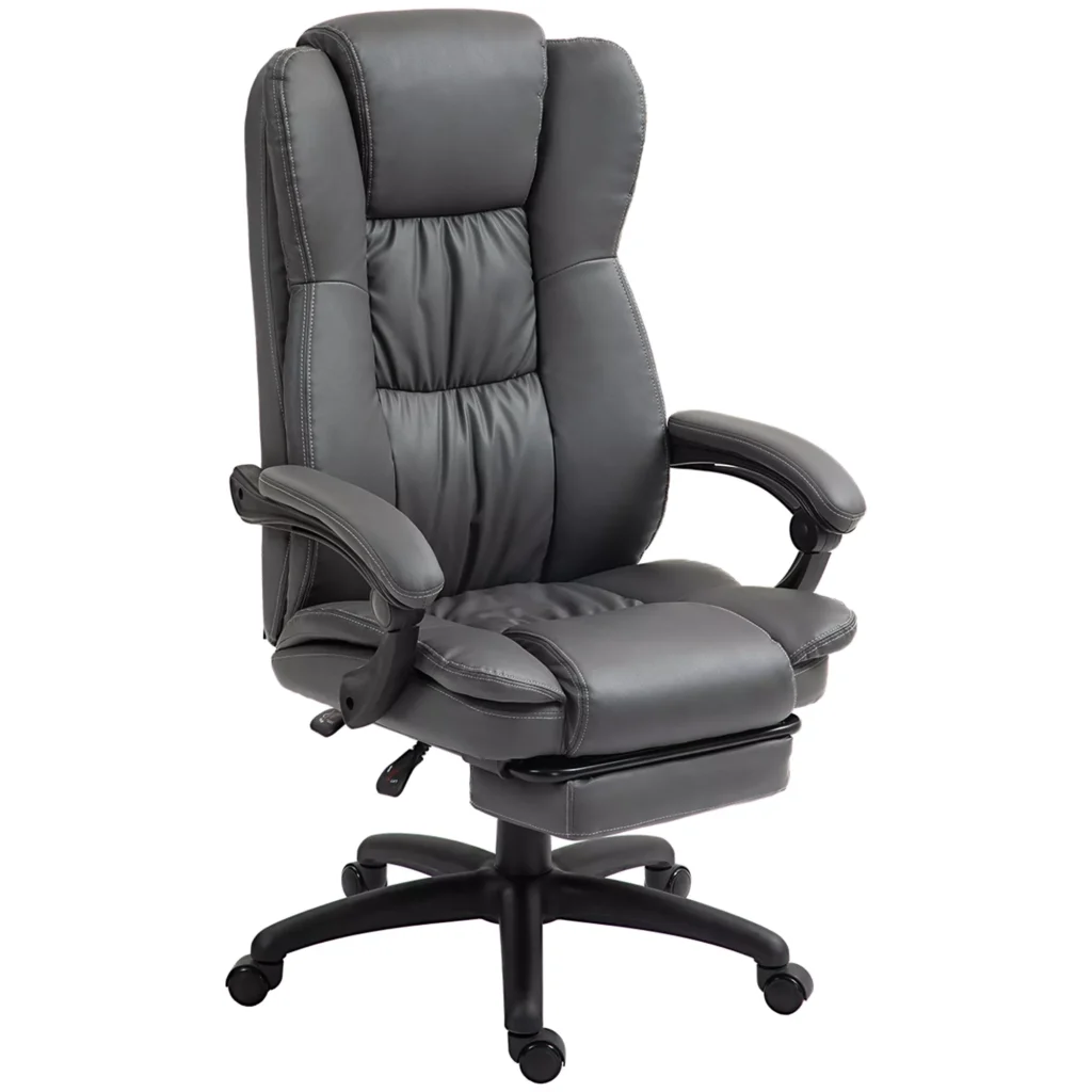 Ergonominė biuro kėdė su kojų atramomis su vibro masažo funkcija eko odos, tamsiai pilka 68.5x68.5x113-121cm