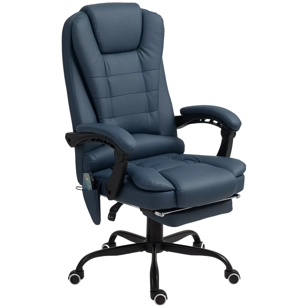 Biuro Kėdė su 7 Taškų Masažu | Ergonomiška Vadovo Kėdė su Atsilenkimo Funkcija, Nuotolinio Valdymo Pulteliu, Iki 120 kg, Mėlyna