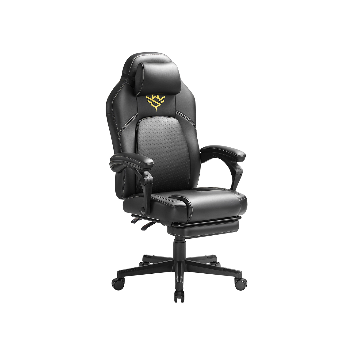 Plati tvirta Žaidimų kėdė su kojų ir galvos atrama | 150kg | 70 x 70 x (119-129) cm | Juoda