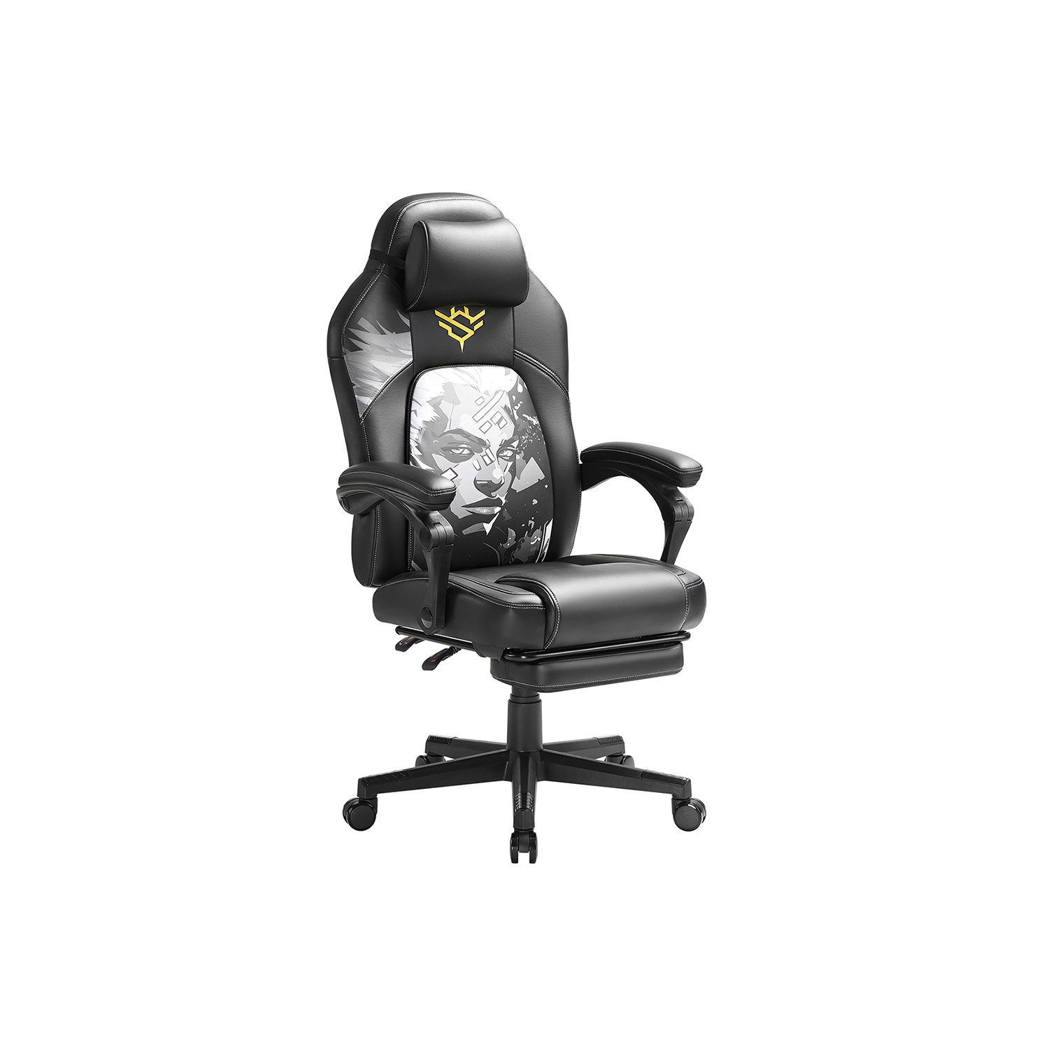 Plati tvirta Žaidimų kėdė su kojų ir galvos atrama | 150kg | 70 x 70 x (119-129) cm | Juoda