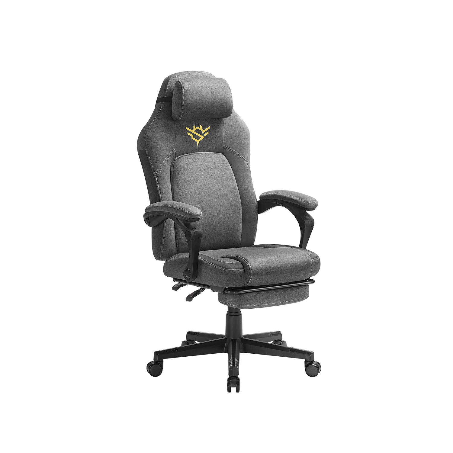 Plati tvirta Žaidimų kėdė su kojų ir galvos atrama | 150kg | 70 x 70 x (119-129) cm | Pilka