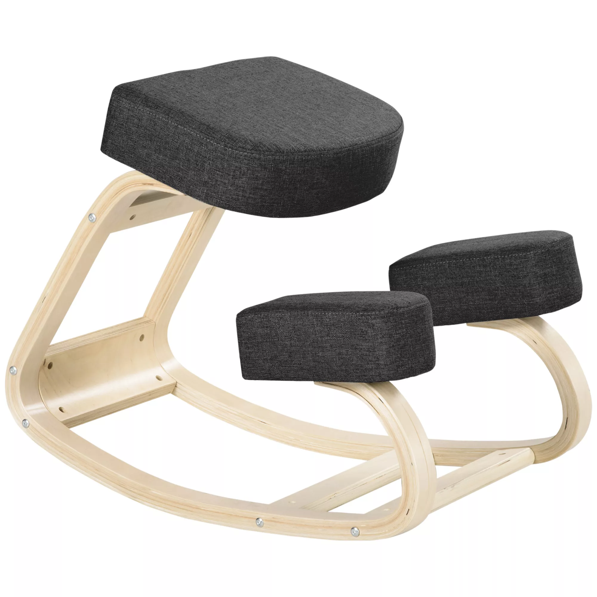 Vinsetto Kniestuhlė, Ergonomiškas Sėdimasis Pufas, Minkštas Pufas Sveikai Laikysenai Palaikyti, Beržo Mediena, 120 kg Keliamoji Galia, Juodas