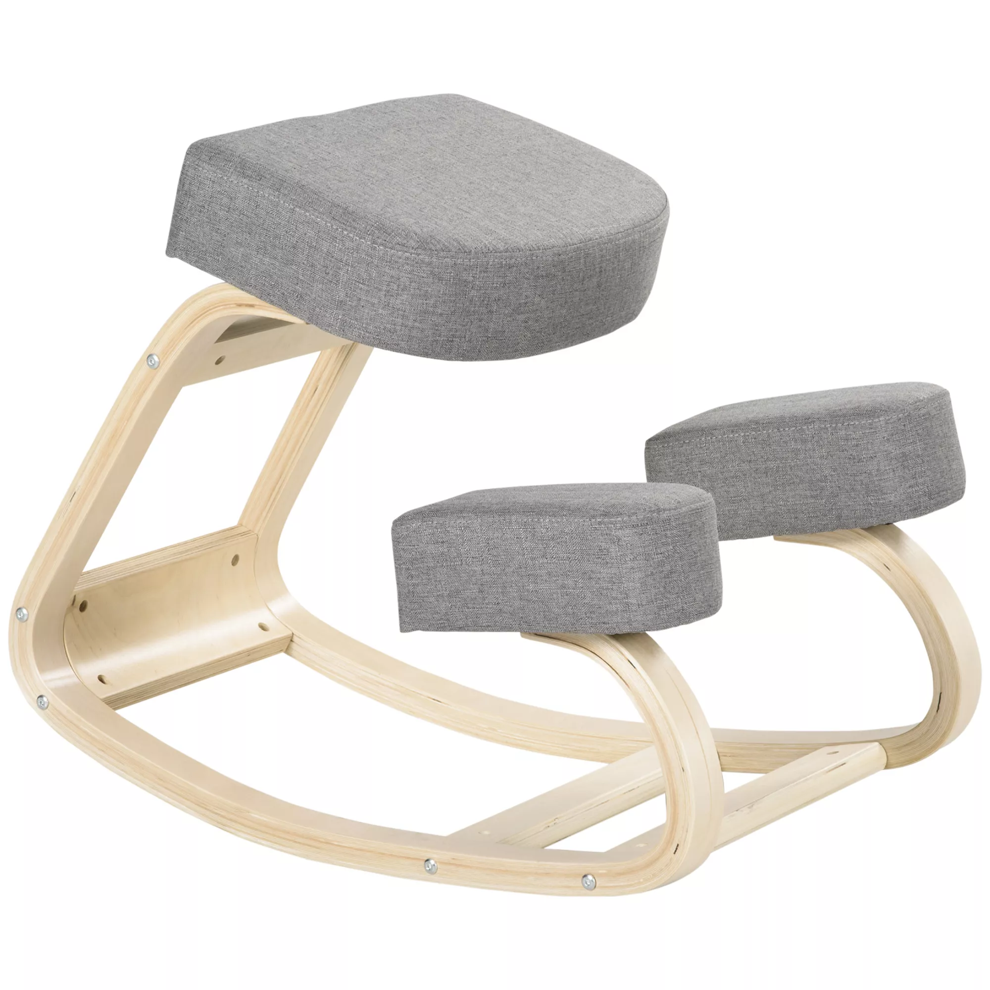 Vinsetto Kniestuhl, Ergonominis Sėdmaišis, Paminkštintas Kėdė Sveikai Laysenai Laiky, Beržo Mediena, 120 kg Keliamoji Galia, Pilka