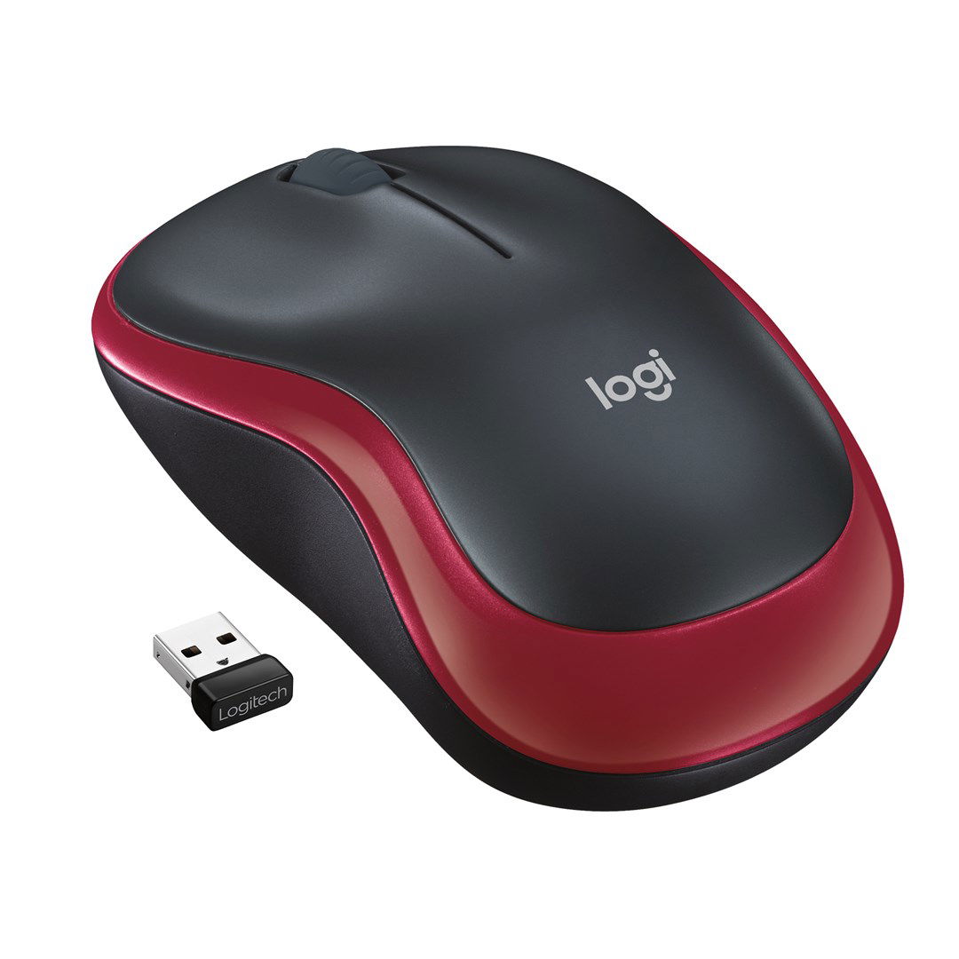 Kompiuterio pelė Logitech M185, juoda/raudona